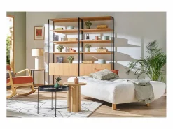 Sofá cama nórdico 3 plazas de borreguillo y madera clara YUMI Sofá Escandinavo
