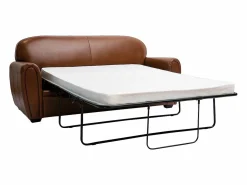 Best Miliboo Sofá cama 3 plazas de piel marrón CLUB Marru00f3n