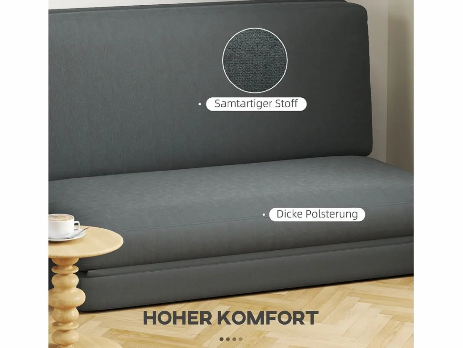 Sale Sofá cama plegable 3 en 1, funda de terciopelo, espuma gruesa, oscuro (270 x 138 x 10 cm) Gris