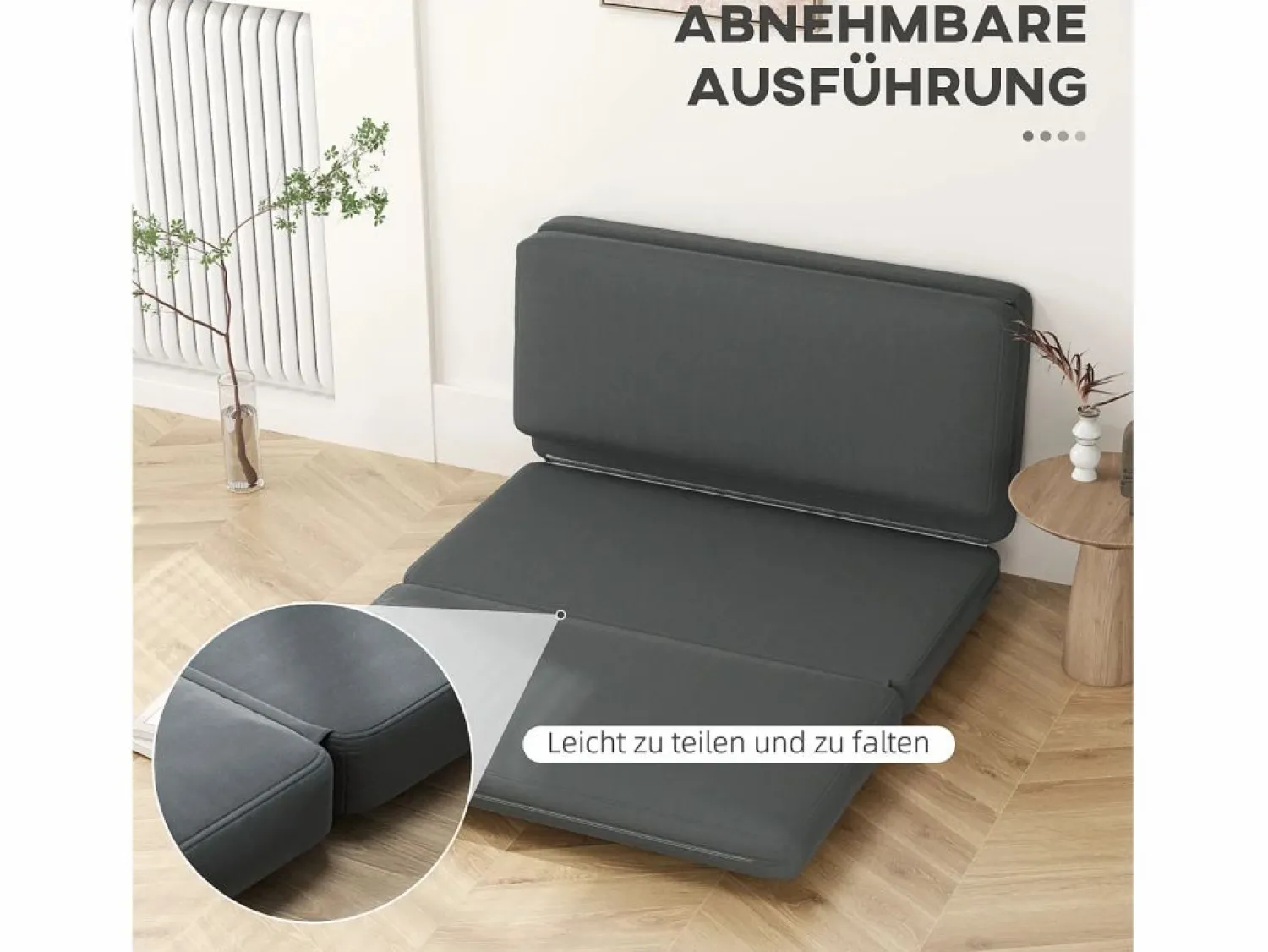 Sale Sofá cama plegable 3 en 1, funda de terciopelo, espuma gruesa, oscuro (270 x 138 x 10 cm) Gris