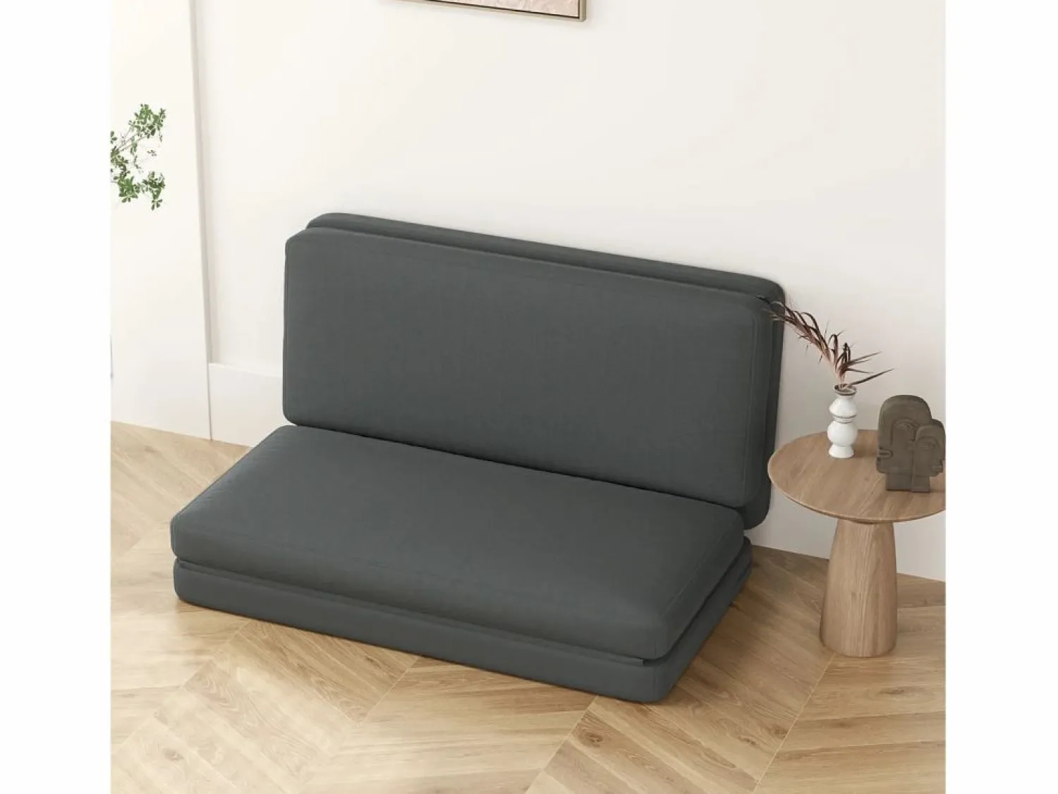 Sale Sofá cama plegable 3 en 1, funda de terciopelo, espuma gruesa, oscuro (270 x 138 x 10 cm) Gris