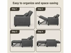 Discount Sofá Cama Plegable Bealife - Sillón Individual Convertible en Chaise Longue con Almohadilla Ajustable, Almacenamiento Integrado y Ruedas Gris antracita