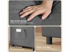 Discount Sofá Cama Plegable Bealife - Sillón Individual Convertible en Chaise Longue con Almohadilla Ajustable, Almacenamiento Integrado y Ruedas Gris antracita