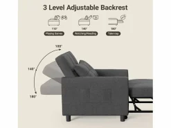 Discount Sofá Cama Plegable Bealife - Sillón Individual Convertible en Chaise Longue con Almohadilla Ajustable, Almacenamiento Integrado y Ruedas Gris antracita