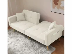 Clearance Sofá cama recto de 2 plazas en sherpa blanca, respaldo abatible en 3 posiciones - 175x64x72cm Sofá Cama