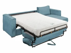 Vente-unique Sofá cama rinconera con apertura italiana de pana color turquesa - Capacidad Cama de 160 cm - Espesor de 18 cm LORETO