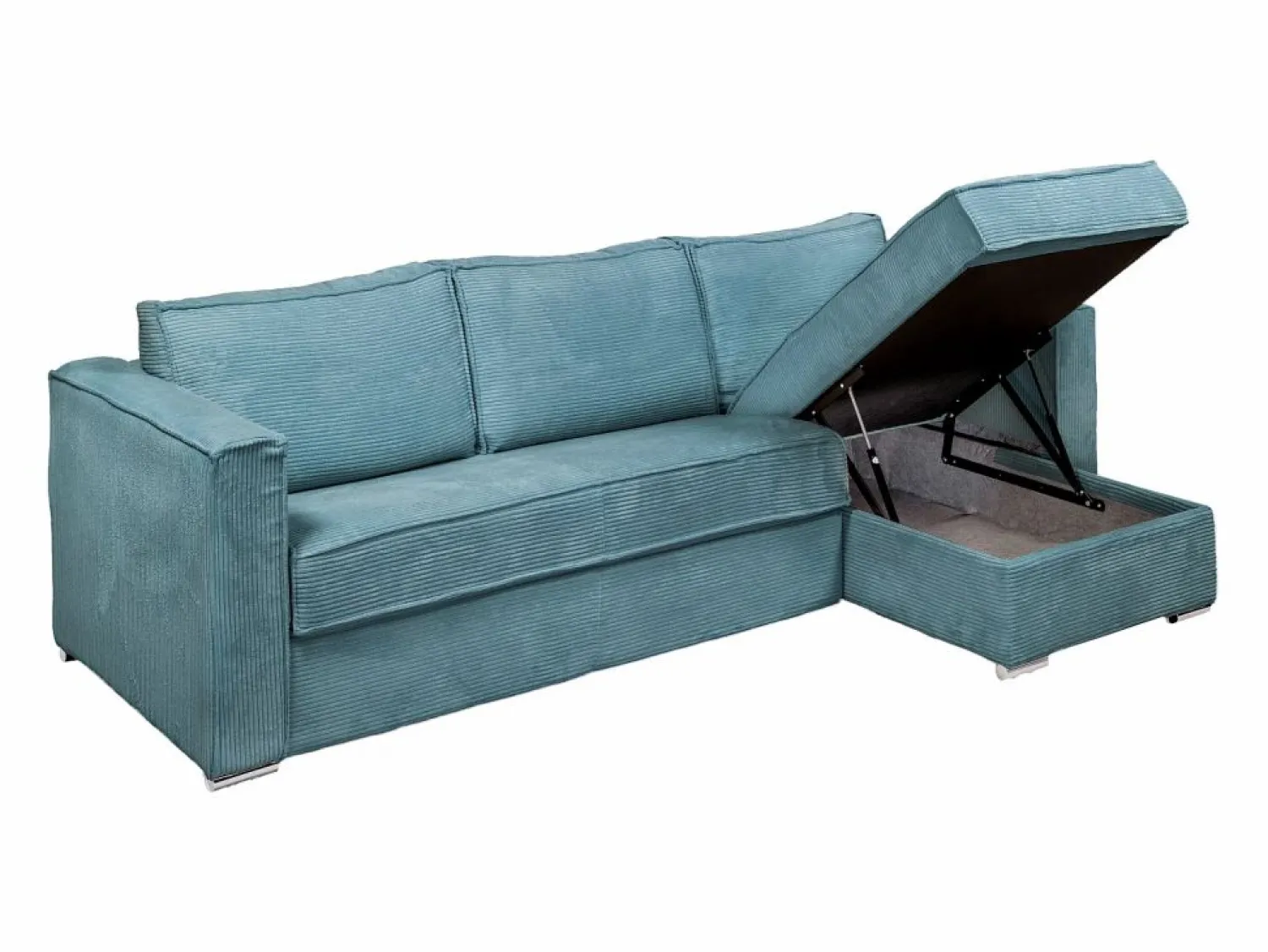 Vente-unique Sofá cama rinconera con apertura italiana de pana color turquesa - Capacidad Cama de 160 cm - Espesor de 18 cm LORETO