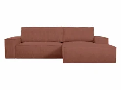 Vente-unique Sofá cama rinconera derecha de terciopelo con cordoncillo AMELIA Rosa