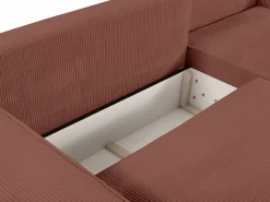 Vente-unique Sofá cama rinconera derecha de terciopelo con cordoncillo AMELIA Rosa