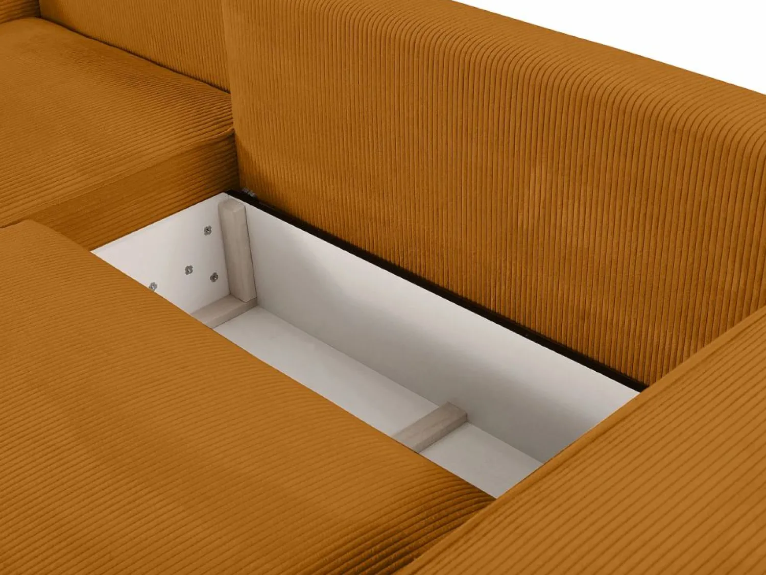 Vente-unique Sofá cama rinconera derecha de pana AMELIA Naranja claro