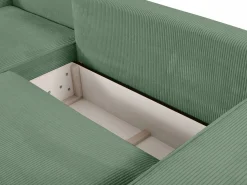 Clearance Vente-unique Sofá cama rinconera izquierda de pana color AMELIA Verde almendra