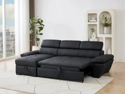 Best LINEA SOFA Sofá cama rinconera izquierda de cuero JONOVA Negro