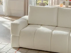 Vente-unique Sofá cama rinconera reversible de tela de felpa crema ISSORO
