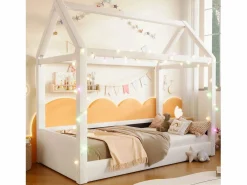 Merax Sofá cama tapizado - 90 x 200 cm - con luces LED + dosel - MDF -