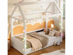 Merax Sofá cama tapizado - 90 x 200 cm - con luces LED + dosel - MDF -
