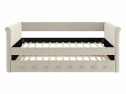Hot Vente-unique Sofá cama tapizado con cama nido, 2 x 90 x 190 cm, en tela - LOUISE Beige