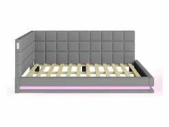 Discount ModernLuxe Sofá cama tapizado 160x200 cm - con banda luminosa LED - con toma USB - tejido de terciopelo - Gris