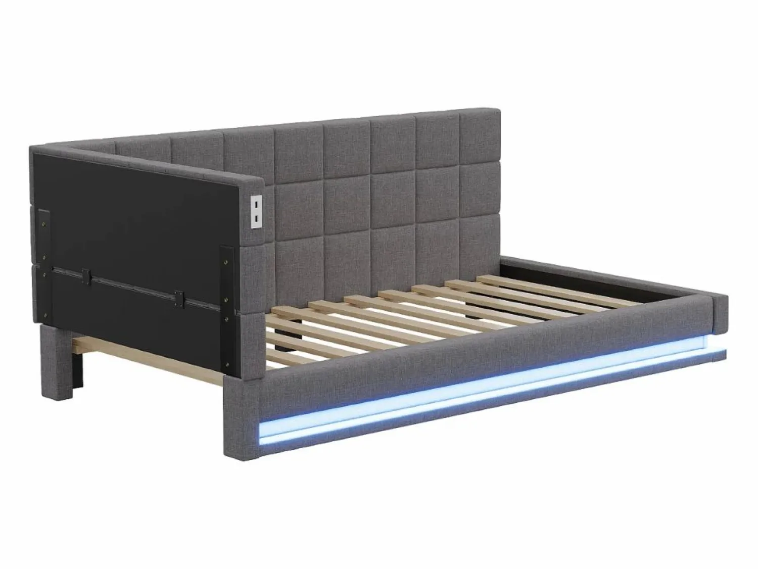 Outlet Sofá cama tapizado 90x200 cm - con banda luminosa LED - con toma USB - tejido de terciopelo - Cama Diván