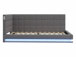 Outlet Sofá cama tapizado 90x200 cm - con banda luminosa LED - con toma USB - tejido de terciopelo - Cama Diván
