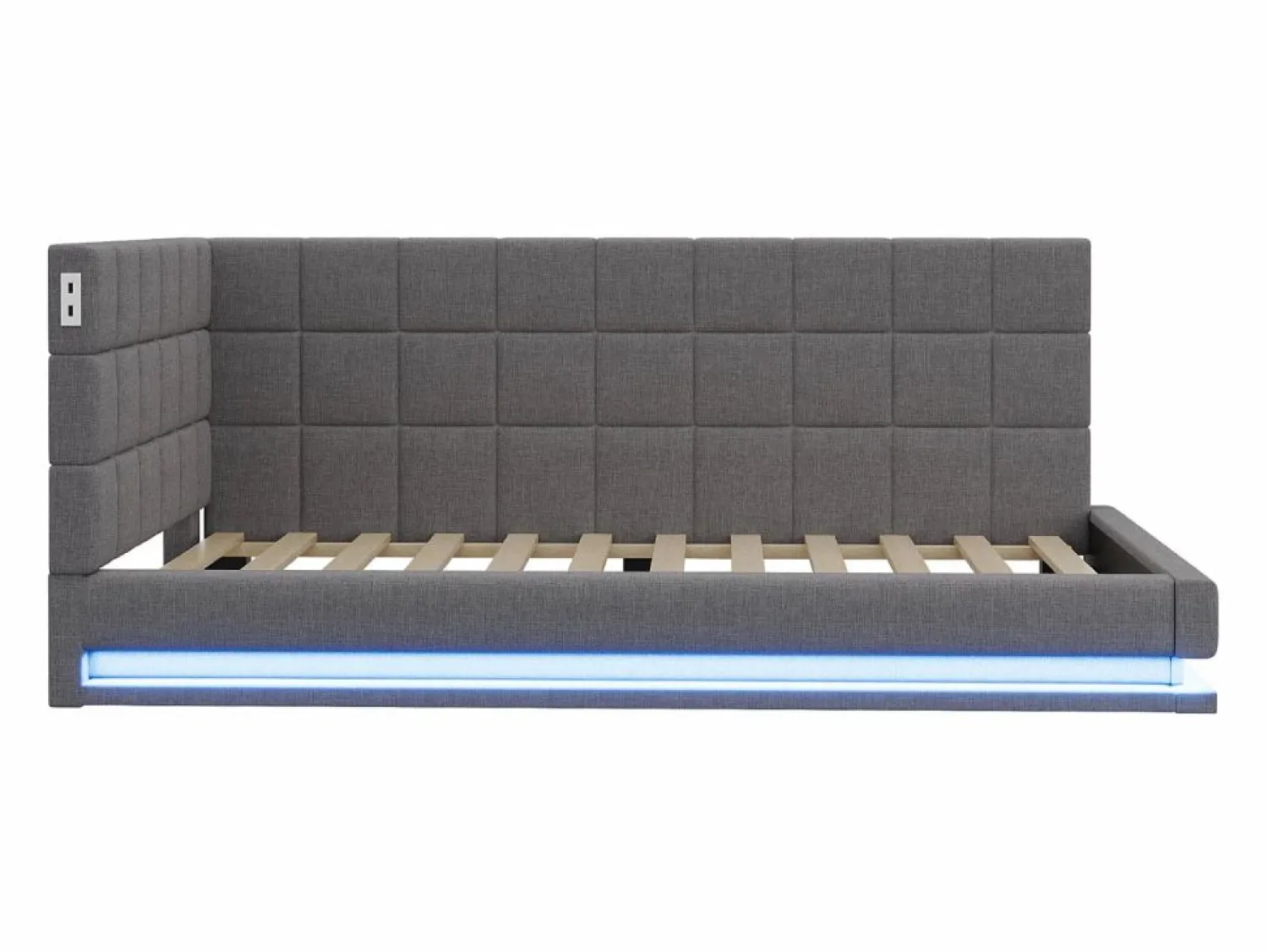 Outlet Sofá cama tapizado 90x200 cm - con banda luminosa LED - con toma USB - tejido de terciopelo - Cama Diván