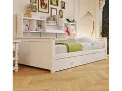ModernLuxe Sofá cama 90x200 - con 2 cajones - con estantes - con somier de láminas - ​ (colchón no incluido)