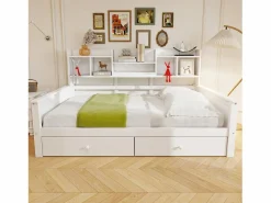 ModernLuxe Sofá cama 90x200 - con 2 cajones - con estantes - con somier de láminas - ​ (colchón no incluido)