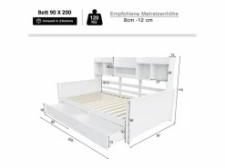 ModernLuxe Sofá cama 90x200 - con 2 cajones - con estantes - con somier de láminas - ​ (colchón no incluido)
