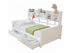 ModernLuxe Sofá cama 90x200 - con 2 cajones - con estantes - con somier de láminas - ​ (colchón no incluido)