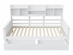 ModernLuxe Sofá cama 90x200 - con 2 cajones - con estantes - con somier de láminas - ​ (colchón no incluido)