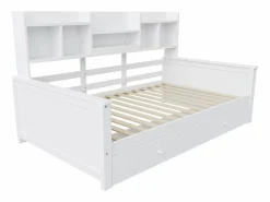 ModernLuxe Sofá cama 90x200 - con 2 cajones - con estantes - con somier de láminas - ​ (colchón no incluido)