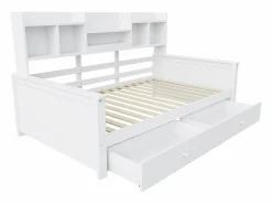 ModernLuxe Sofá cama 90x200 - con 2 cajones - con estantes - con somier de láminas - ​ (colchón no incluido)