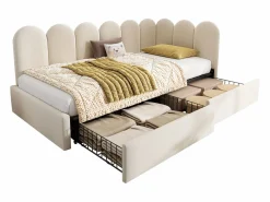 ModernLuxe Sofá cama 90x190 cm - con 2 cajones - tejido de terciopelo - con somier de láminas - ​ (sin colchón)