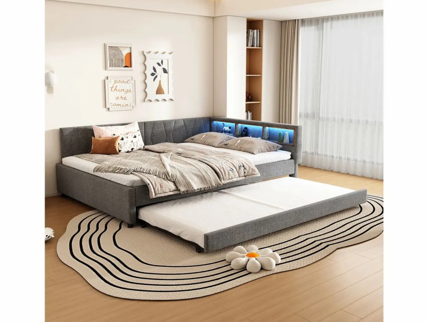 Sale Sofá cama 140x200 cm - con cama nido - con puertos USB + Type C - con iluminación LED - (colchón no incluido) Cama Diván|Cama Nido