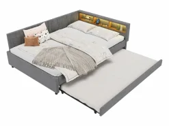 Sale Sofá cama 140x200 cm - con cama nido - con puertos USB + Type C - con iluminación LED - (colchón no incluido) Cama Diván|Cama Nido