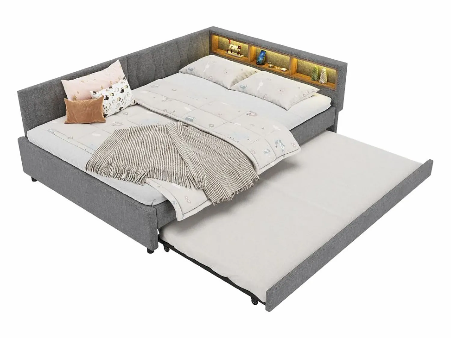 Sale Sofá cama 140x200 cm - con cama nido - con puertos USB + Type C - con iluminación LED - (colchón no incluido) Cama Diván|Cama Nido