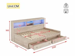 Hot Sofá cama 90x200 cm - con toma USB y 2 cajones - somier de láminas - Natural Cama Diván