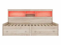 Hot Sofá cama 90x200 cm - con toma USB y 2 cajones - somier de láminas - Natural Cama Diván