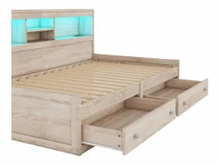 Hot Sofá cama 90x200 cm - con toma USB y 2 cajones - somier de láminas - Natural Cama Diván