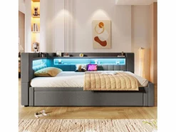 Sale Sofá cama 90x200 cm (180 x 200 cm) - con cama nido - con USB + Type-C - con iluminación LED - ​ (colchón no incluido) Cama Diván|Cama Con Almacenaje