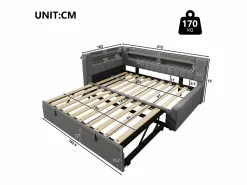 Sale Sofá cama 90x200 cm (180 x 200 cm) - con cama nido - con USB + Type-C - con iluminación LED - ​ (colchón no incluido) Cama Diván|Cama Con Almacenaje