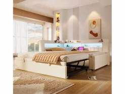 ModernLuxe Sofá cama 90x200 cm (180 x 200 cm) - con cama nido - con USB + Type-C - con iluminación LED - ​ (colchón no incluido)