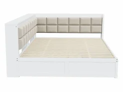 Outlet sofá cama 140x200 cm con 2 cajones de almacenamiento y somier de láminas, blanca - sin colchón Cama Diván