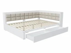 Outlet sofá cama 140x200 cm con 2 cajones de almacenamiento y somier de láminas, blanca - sin colchón Cama Diván