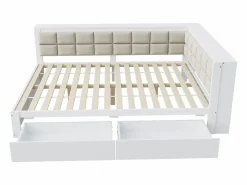 Outlet sofá cama 140x200 cm con 2 cajones de almacenamiento y somier de láminas, blanca - sin colchón Cama Diván