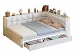 Outlet sofá cama 140x200 cm con 2 cajones de almacenamiento y somier de láminas, blanca - sin colchón Cama Diván
