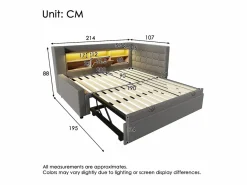 Clearance Sofá cama 90x200cm - con cama nido - con iluminación LED y espacio de almacenamiento - con USB - tejido de lino - ​ (colchón no incluido) Cama Diván|Cama Con Almacenaje