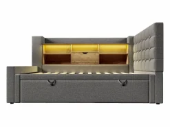 Clearance Sofá cama 90x200cm - con cama nido - con iluminación LED y espacio de almacenamiento - con USB - tejido de lino - ​ (colchón no incluido) Cama Diván|Cama Con Almacenaje