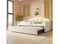 ModernLuxe Sofá cama 90x200/180x200 cm - con cama nido - con banda luminosa LED - terciopelo - (colchón no incluido)