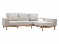 Outlet Miliboo Sofá chaise longue a la derecha 5 plazas con almacenaje de tela texturizada efecto aterciopelado y madera clara KOMAO Beige