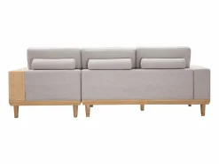 Outlet Miliboo Sofá chaise longue a la derecha 5 plazas con almacenaje de tela texturizada efecto aterciopelado y madera clara KOMAO Beige
